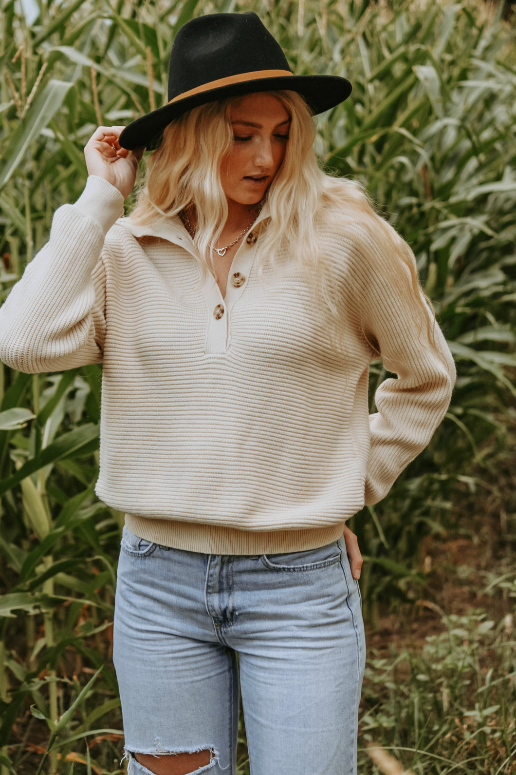Ribbed Button Sweater - Live By Nature Boutique