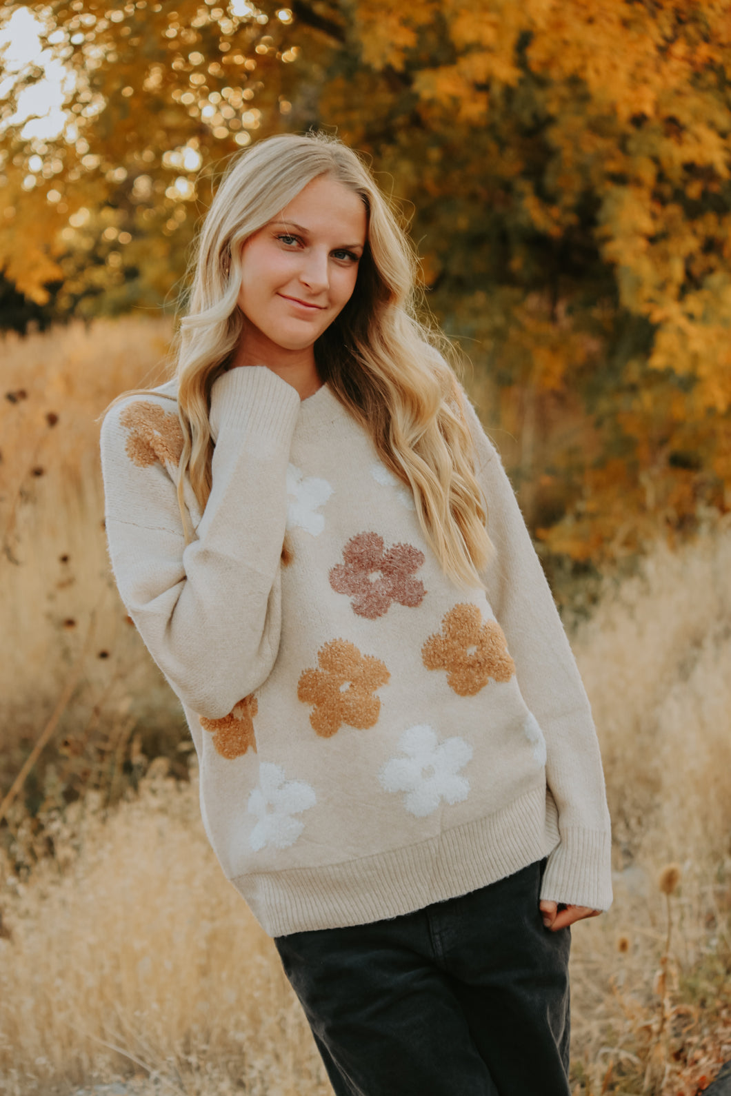 Fuzzy Flower Sweater